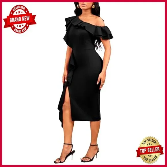 Elegant Vintage Pencil Dress Long Sleeve Peplum Work Formal Evening Wear - Picture 4 of 6